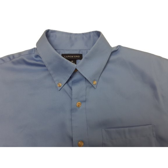 Lands End Men's Med. 15-15.5 Traditional Fit Short Sleeve Button Down Blue Shirt - Picture 3 of 6